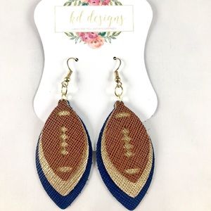 Navy blue + gold, football, leather earrings